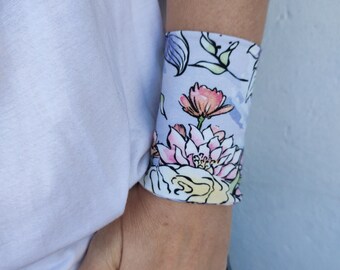 Flower Lavender Bouquets Floral Long Wrist Cuff Bracelet Jersey Wrist Tattoo cover up Wristbands Women's Accessories Adult Fabric Bracer