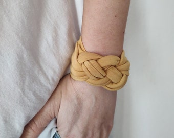 Light Mustard Sailor Knot Wrist Cuff, Jersey Wrist Cuff Bracelets, women teens, Wrist Covers, Wristband scar cover, Mustard Bracelets Tattoo