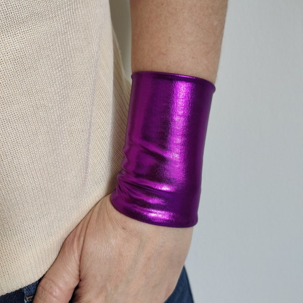 Bracelet manchette large violet brillant en jersey mauve tatouage poignet dissimulation bracelets accessoires femme, manchette en tissu adulte poignet ado