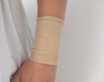 Beige Wide Wrist Cuff Bracelet, Jersey Wrist Tattoo cover up Bracelets, beige Women&#39;s Accessories, Adult Fabric Wrist Cuff Teens Wrist wrap