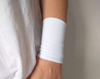 White Wide Wrist Cuff Bracelet, Jersey Wrist Tattoo cover up Bracelets grey Women's Accessories, Adult Fabric Wrist Cuff Teens Wrist wrap