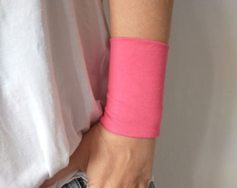 Coral Wide Wrist Cuff Bracelet, Jersey Wrist Tattoo cover up Bracelets, grey Women's Accessories, Adult Fabric Wrist Cuff Teens Wrist wrap