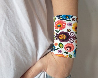Folclore Wide Wrist Cuff Bracelet, Jersey Wrist Tattoo cover up Bracelets, Poland Accessories, Polish Wrist Cuff Teens Fabric Wrist wrap