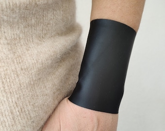 Matte Black Faux Leather Wrist Cuffs, Wide Wrist Cuff Bracelet, Gothic Tattoo Cover Up, Black Bracers, Adult Punk-Rock Wristband Teens Wris