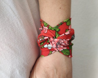 Flowers Folclore Red Floral Twist Wrist Cuff Bracelet Wrist Wrap Bracelets Fashion Wrist Cuff Teens Wrist Tattoo Cover Fabric Jewelry scar