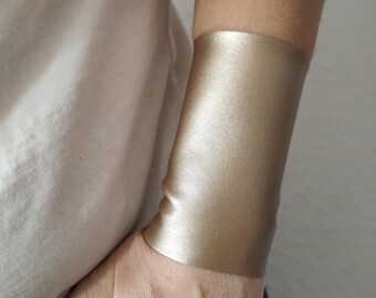 Matte Golden Faux Leather Wrist Cuffs, Wide Wrist Cuff Bracelet, Gothic Tattoo Cover Up, Gold Bracers, Adult Punk-Rock Wristband Teens Wrist