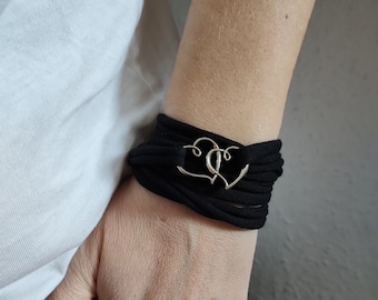 Infinity Heart Bracelet, Black Wrist Cuff Bracelet, Wrap Bracelet Cuff, Infinity Cotton Scar Tattoo Cover Up Wrist Covers Wristband Custom
