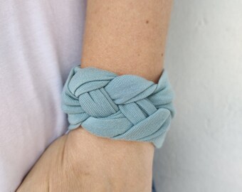 Dusty Blue Sailor Knot Wrist Cuff, Jersey Wrist Cuff Bracelets for women, Wrist Covers, Wristband scar cover, Beige Bracelets, Tattoo cover