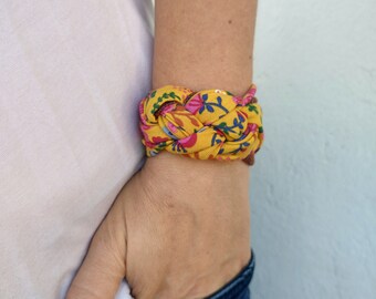 Flowers Poppy Mustard Floral Sailor Knot Wrist Cuff, Jersey Wrist Cuff Bracelets for women teens Wrist Covers Wristband scar Tattoo cover up