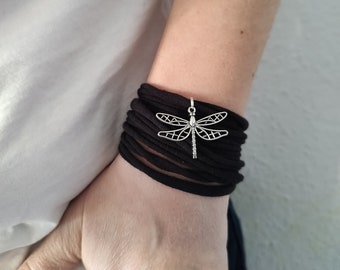 Dragonfly Wrist Cuff Bracelet, Black Wrap Bracelet, Cuff Black Bracelet Cotton Scar Tattoo Cover Up Wrist Covers Wristband Custom Teens