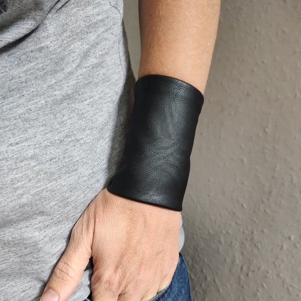 Matte Black Faux Leather Wrist Cuffs, Wide Wrist Cuff Bracelet, Gothic Tattoo Cover Up, Black Bracers, Adult Punk-Rock Wristband Teens Wrist