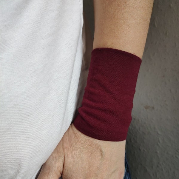Burgundy Wide Wrist Cuff Bracelet, Burgundy Jersey Wrist Tattoo cover up Bracelets Women's Accessories Adult Fabric Wrist Cuff Teens Wrist