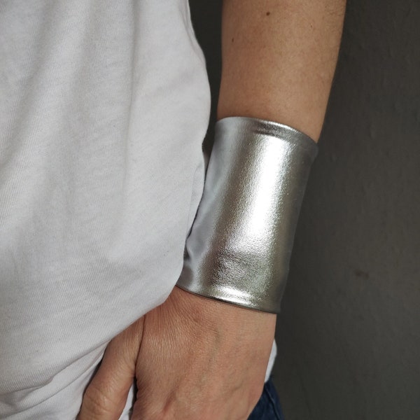 Silver Wide Wrist Cuff Bracelet, Silver Jersey Wrist Tattoo cover up Bracelets, Women's Accessories, Adult Fabric Wrist Cuff Teens Wrist