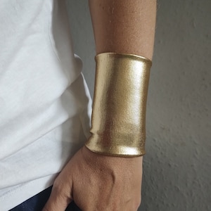 Gold Wide Wrist Cuff Bracelet, Golden Jersey Wrist Tattoo cover up Bracelets, Women's Accessories, Adult Fabric Wrist Cuff Teens Wrist