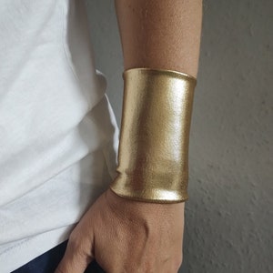 Gold Wide Wrist Cuff Bracelet, Golden Jersey Wrist Tattoo cover up Bracelets, Women&#39;s Accessories, Adult Fabric Wrist Cuff Teens Wrist
