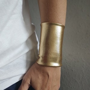 Gold Wide Wrist Cuff Bracelet, Golden Jersey Wrist Tattoo cover up Bracelets, Women's Accessories, Adult Fabric Wrist Cuff Teens Wrist