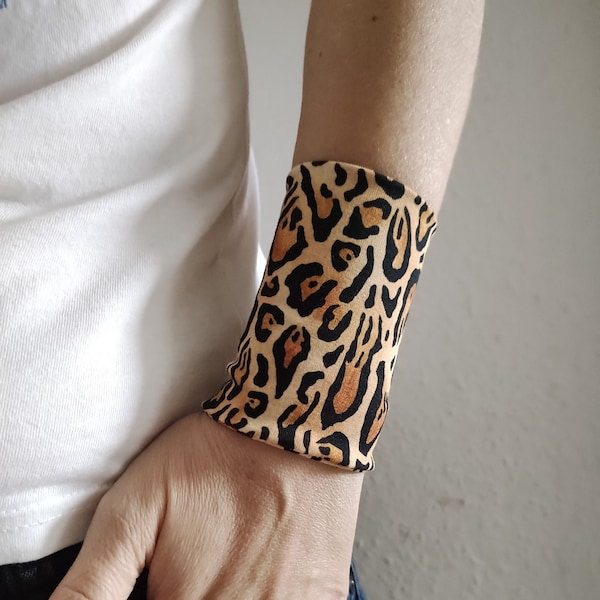 Bracelet manchette large léopard, tatouage au poignet en jersey noir, bracelets, accessoires pour femmes, manchette en tissu pour adulte, poignet pour ados