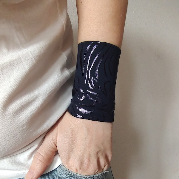 Large poignet manchette zèbre violet, jersey extensible tatouage poignet couvrir bracelet, accessoires femmes, adulte tissu poignet ados