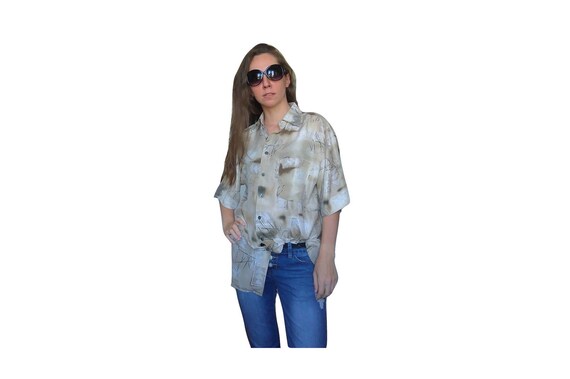 PURE SILK SHIRT, 90s Men's Shirt, Short Sleeved Sh