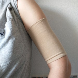 Beige Wide Armband Cuff Bracelet, Jersey Bicep Tattoo cover up Bracelets, Women&#39;s Accessories, Adult Fabric Biceps Cuff Teens Wrist wrap
