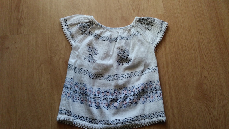 Off The Shoulder Top Butterfly Top Girls Loose Fit Top Kids Short Sleeve Top Mexican Elastic Neck Blouse Summer Top with Dotted Print