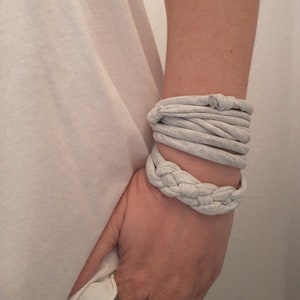 Double Sailor Knot Wrist Wrap, Adult Soft and Stretchy Wrist Cuff, Bracelets for women teens, Gray jersey Wrist Covers, Wristband scar cover