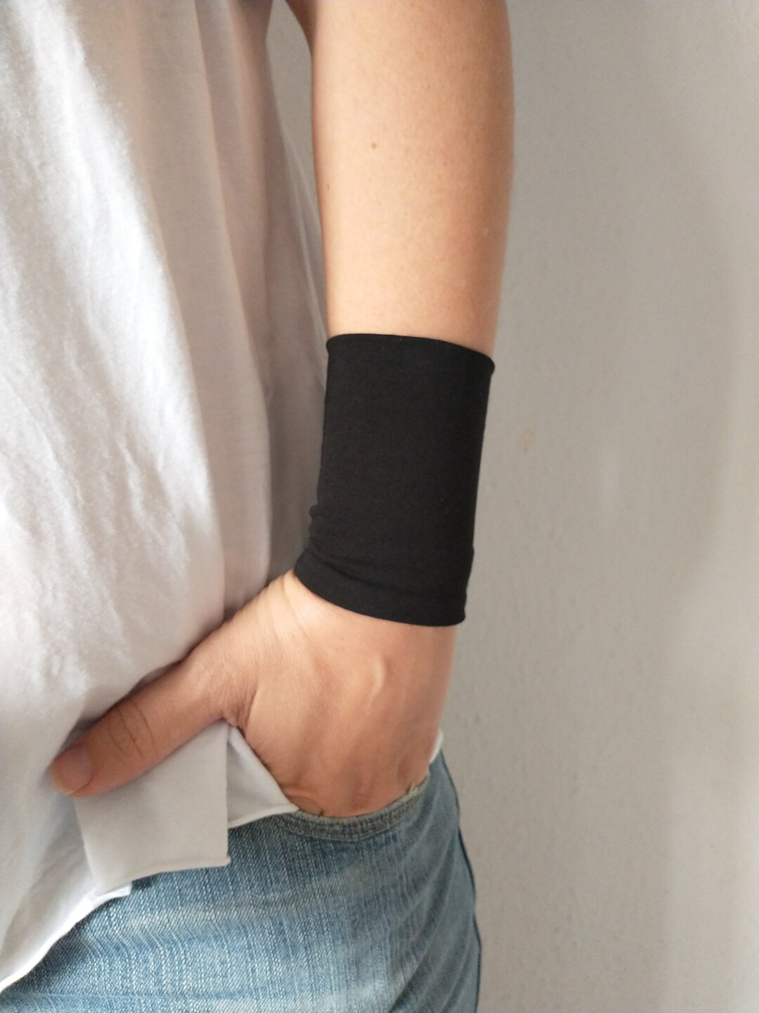 Black Wide Wrist Cuff Bracelet, Black Jersey Wrist Tattoo Cover up ...