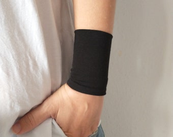 Pulsera de puño de muñeca ancha negra, tatuaje de muñeca de jersey negro cubrir pulseras, accesorios de mujer, muñeca de tela para adultos muñeca de adolescentes