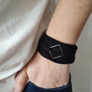 Square Black Wrist Cuff Bracelet, Wrap Bracelet Custom Colors Cuff Black Bracelet Cotton Bracelet Scar Tattoo Cover Up Wrist Cover Wristband