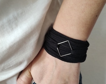 Square Black Wrist Cuff Bracelet, Wrap Bracelet Custom Colors Cuff Black Bracelet Cotton Bracelet Scar Tattoo Cover Up Wrist Cover Wristband