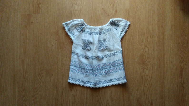 Off The Shoulder Top Butterfly Top Girls Loose Fit Top Kids Short Sleeve Top Mexican Elastic Neck Blouse Summer Top with Dotted Print