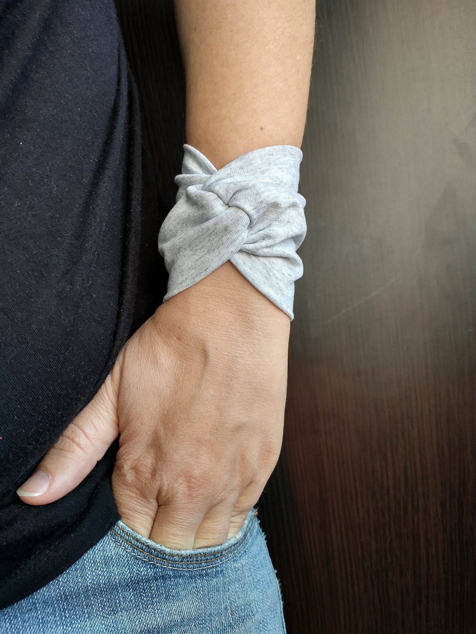 Solid Grey Twist Wrist Cuff Bracelet Gray Wrist Wrap Bracelet Etsy