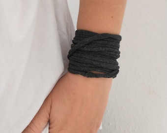 Charcoal Grey Wrist Cuff Bracelet, Wrap Bracelet, Cuff Bracelet, Cotton Bracelet, Wrist Tattoo Cover Up, Wrist Covers, Wristband Scar Cover