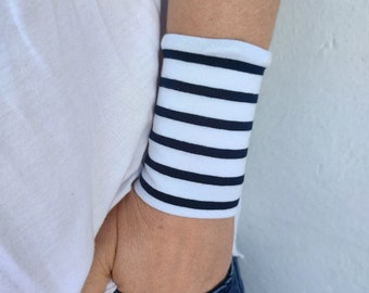Striped Wrist Cuff Bracelet, Black Jersey Wrist Tattoo cover up Bracelets, Women's Accessories, Adult Fabric Teens Bracer