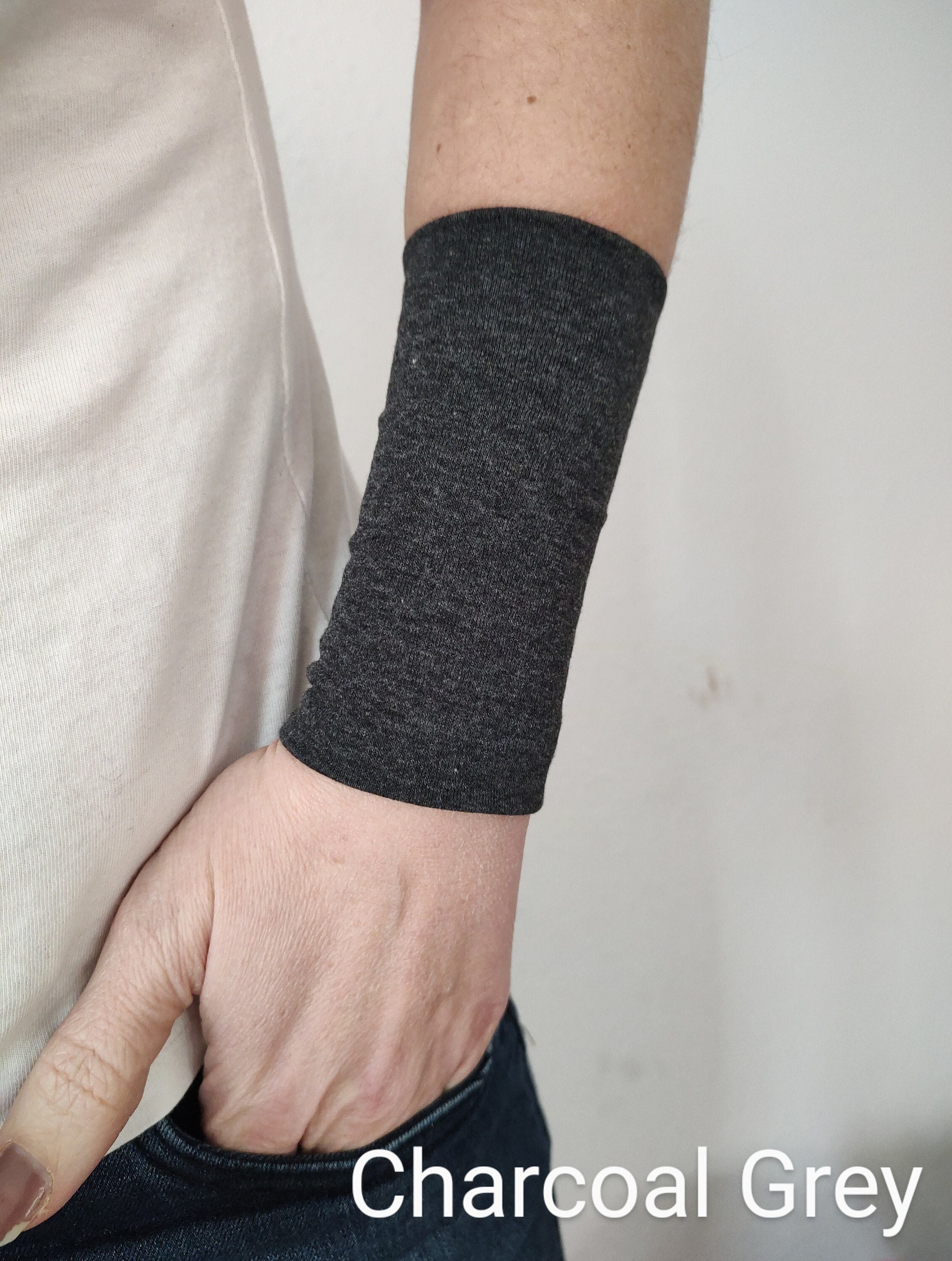 Charcoal Grey Long Wide Wrist Cuff Bracelet Jersey Wrist Tattoo Cover ...
