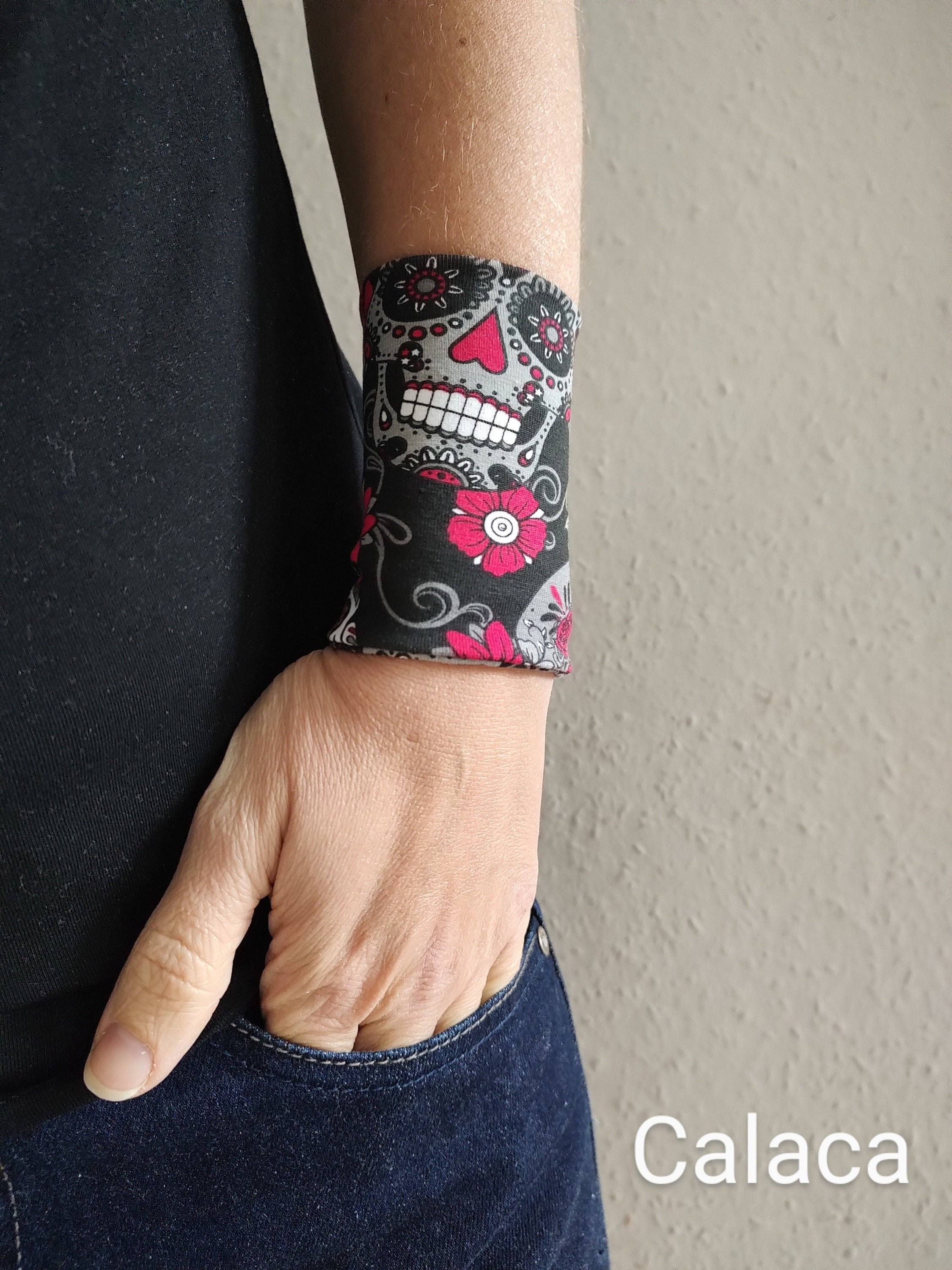 Calaca Wide Wrist Cuff Bracelet Jersey Wrist Tattoo Cover up - Etsy Ireland Calaca Wide Wrist Cuff Bracelet Jersey Wrist Tattoo Cover up - Etsy Ireland