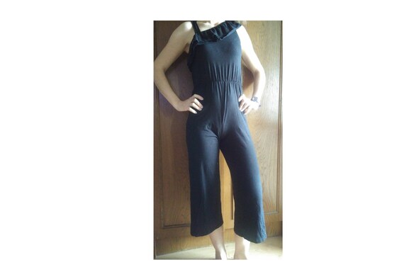 90's Black Jumpsuit, Wide Leg Jumpsuit, Flared Jum