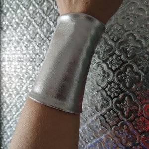 Silver Wide Wrist Cuff Bracelet, Silver Jersey Wrist Tattoo Cover up ...