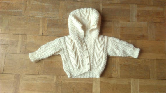 70s Handmade Cable Knit Sweater Child Buttons Up C