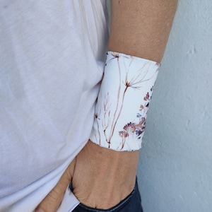 Flower Dandelions Floral Wide Wrist Cuff Bracelet, Black Jersey Wrist Tattoo cover up Bracelets, Women&#39;s Accessories, Adult Fabric Teens