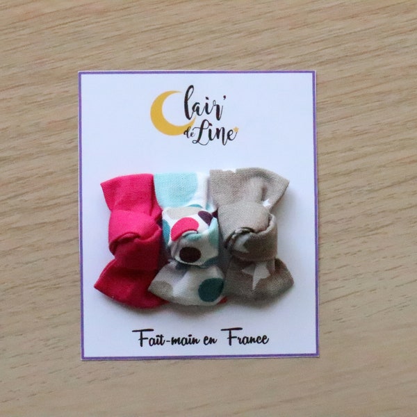 Lot de 3 barrettes bébé noeuds au choix clip ou anti-glisse