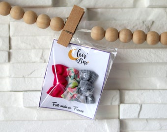 Lot de 3 barrettes bébé noeuds au choix clip ou anti-glisse