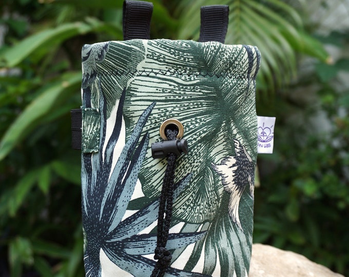 Tropical Greens Chalk Bag with Brush Holder for bouldering or climbing
