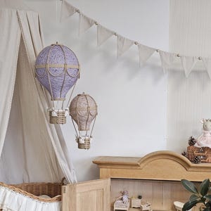 Hot Air Balloon Lamp Set – Lavender & Pink | Nursery Ceiling Decor | Handmade Baby Room Light | Boho Pastel Hanging Lamp