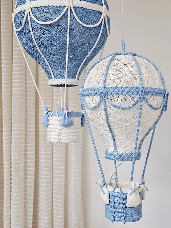 Baby night light, Blue and white hot air balloon, Set in two size