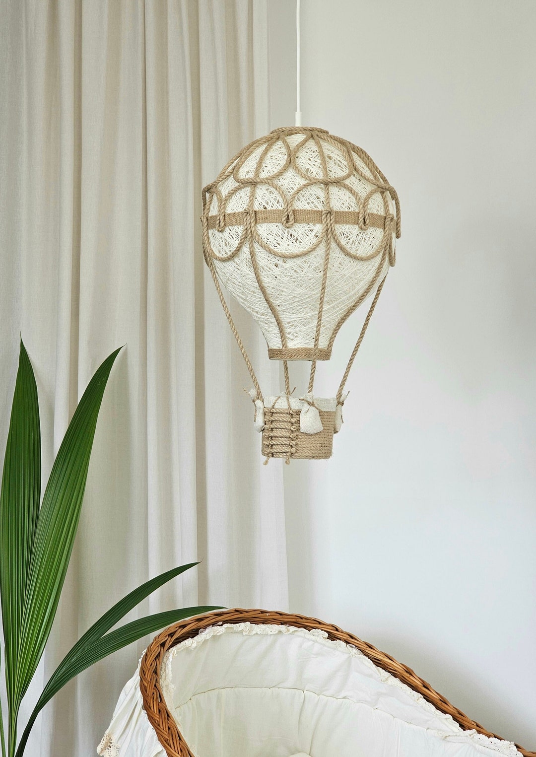 Hot Air Balloon Hanging Lamp – Customizable Linen and Jute Light