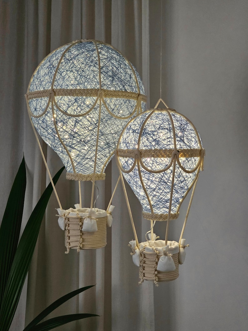 Baby night light, Blue hot air balloon, Set in two size image 1
