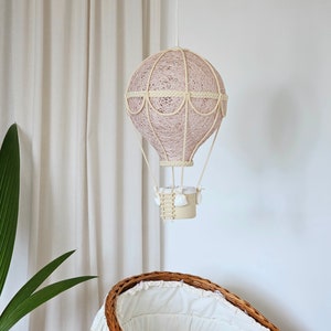 Light pink lamp hot air balloon, natural materials handmade interior decor, soft room accent, night sleep lamp
