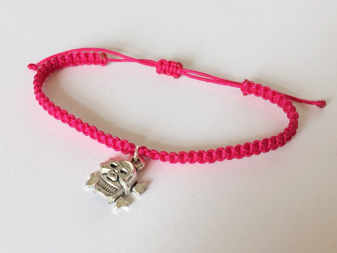 Macrame Bracelet Braided Jewellery Skull Charm Punk Pink - Etsy
