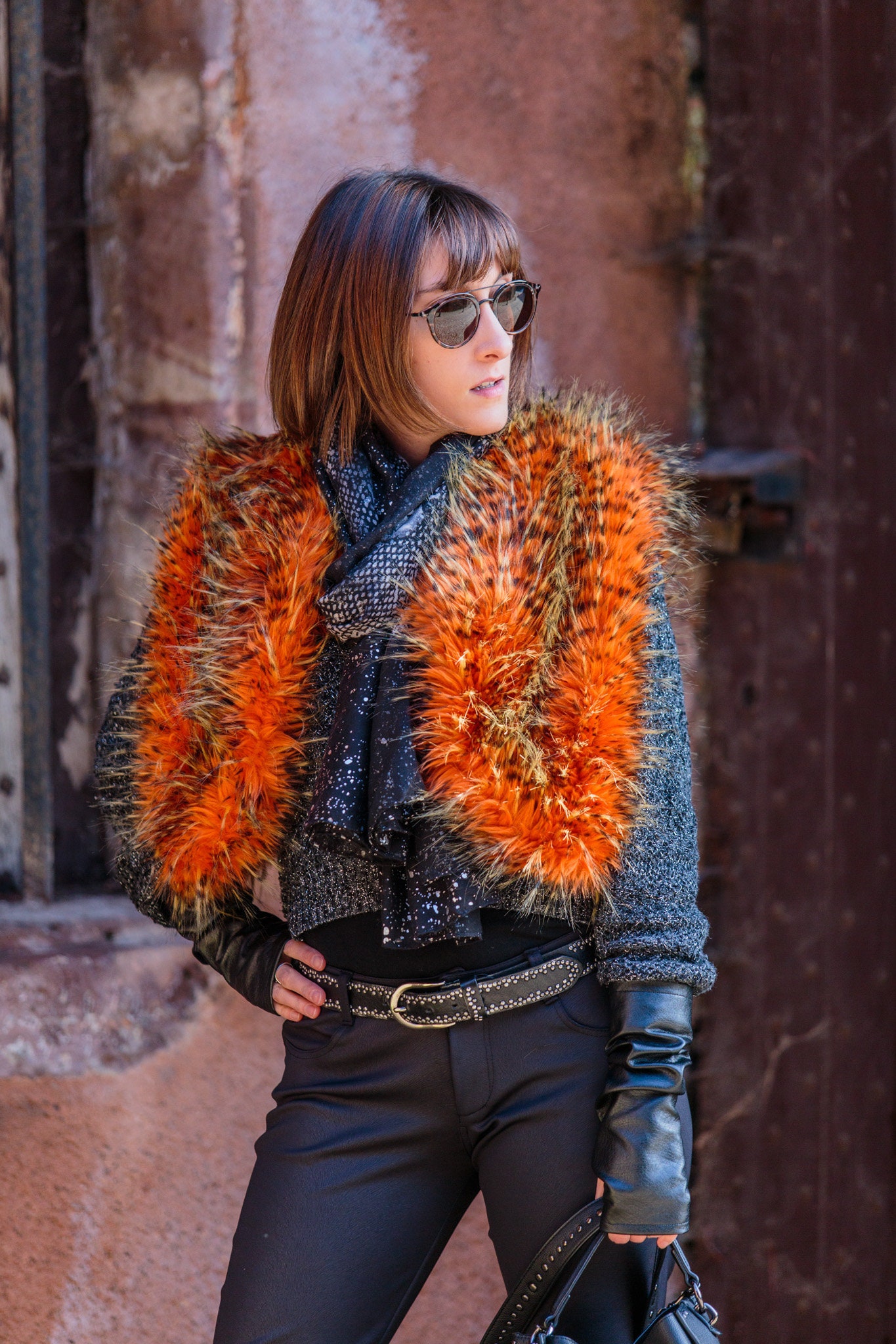 orange fur gilet